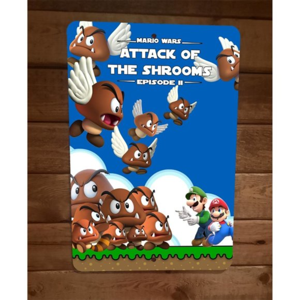 Mario‎ Star Wars Episode II Attack of the Shrooms 8x12 Metal Arcade Wall Sign